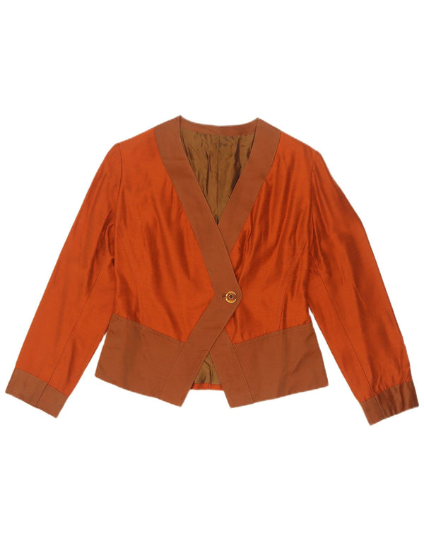 Vintage Dame Crop 1 Knap Blazer Jacket UK 10 Small Orange Colourblock
