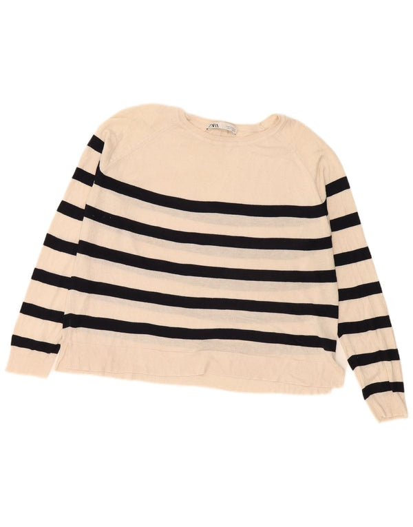 Zara Dame Boat Neck Jumper Sweater UK 14 Medium Off White Stribet