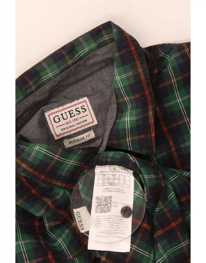 Guess Herre Regular Fit skjorte UK 40 Medium Green Ternet Bomuld