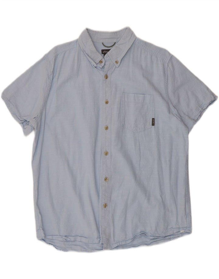 EDDIE BAUER Mens Short Sleeve Shirt Large Blue Cotton