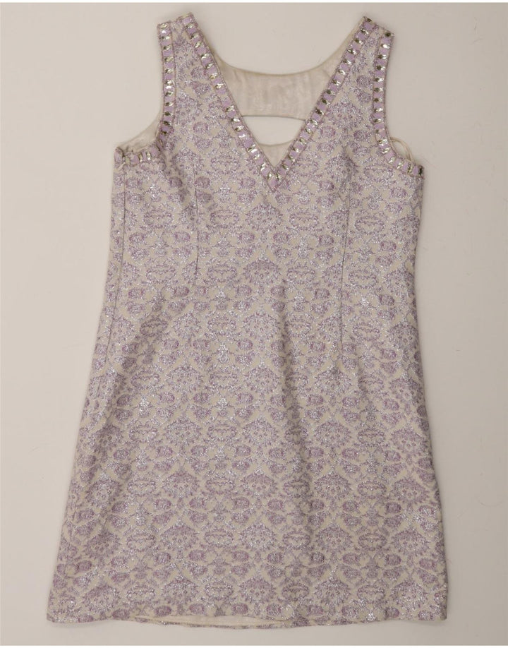 MONSOON Womens Abstract Pattern Sleeveless Shift Dress UK 12 Medium Purple Vintage Monsoon and Second-Hand Monsoon from Messina Hembry 