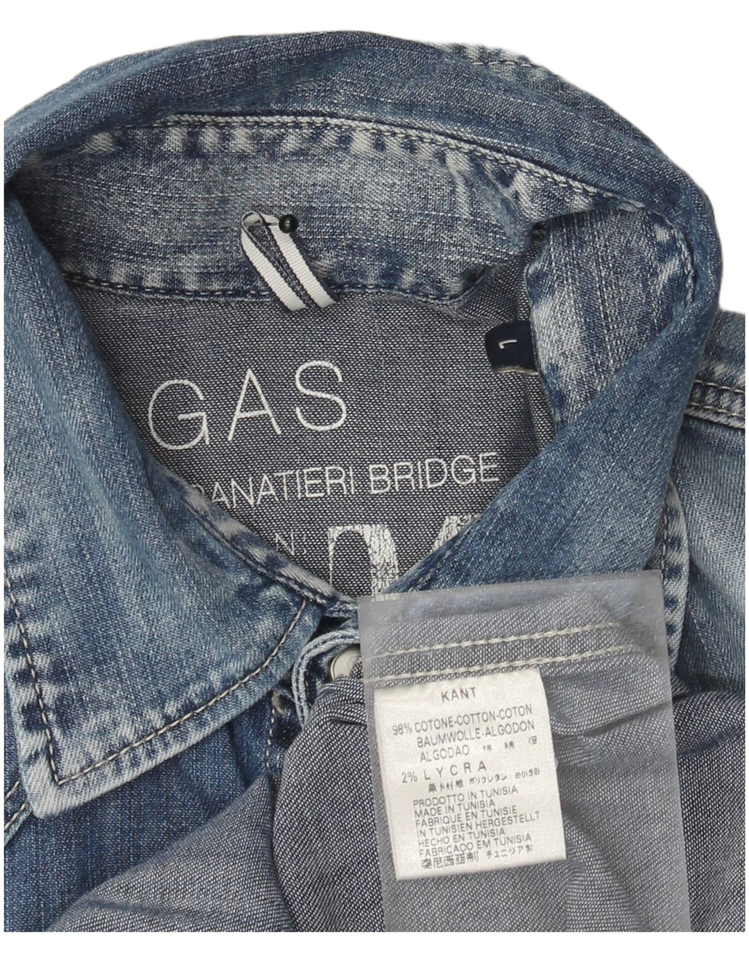 Gas Herre Acid Wash Denim Shirt Large Blue Cotton