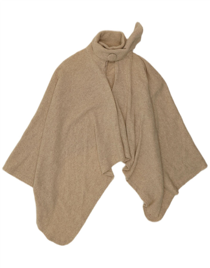 VINTAGE Poncho Jumper til kvinder One Size Beige Lammeuld