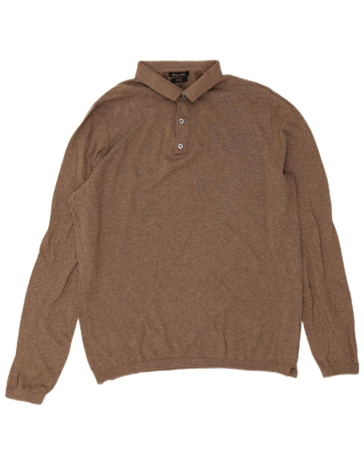 Massimo Dutti Herre Polo Neck Jumper Sweater Stor Brun Bomuld