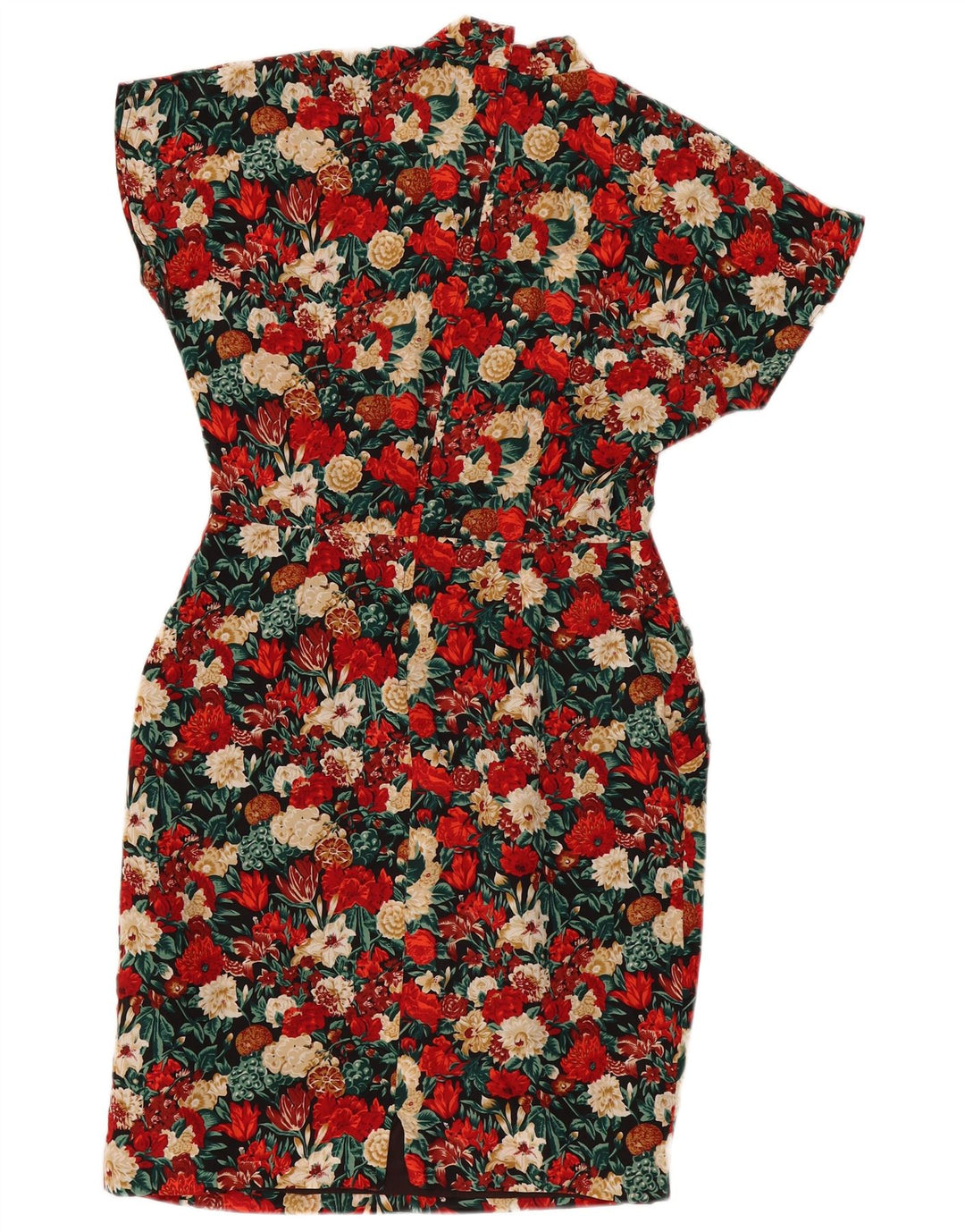 Vintage dameskedekjole IT 46 Stor flerfarvet blomstersilke
