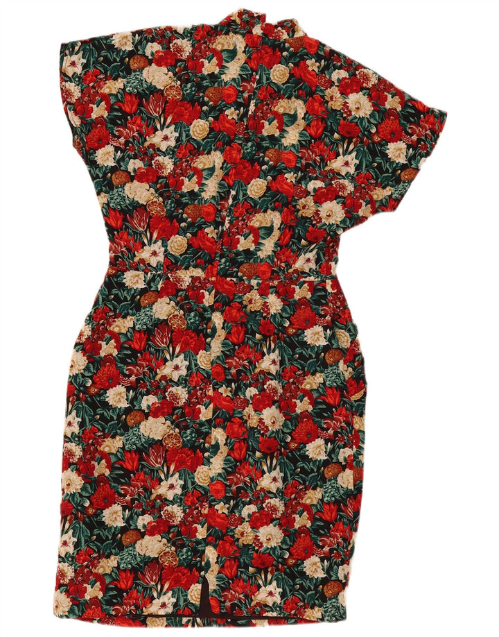 Vintage dameskedekjole IT 46 Stor flerfarvet blomstersilke