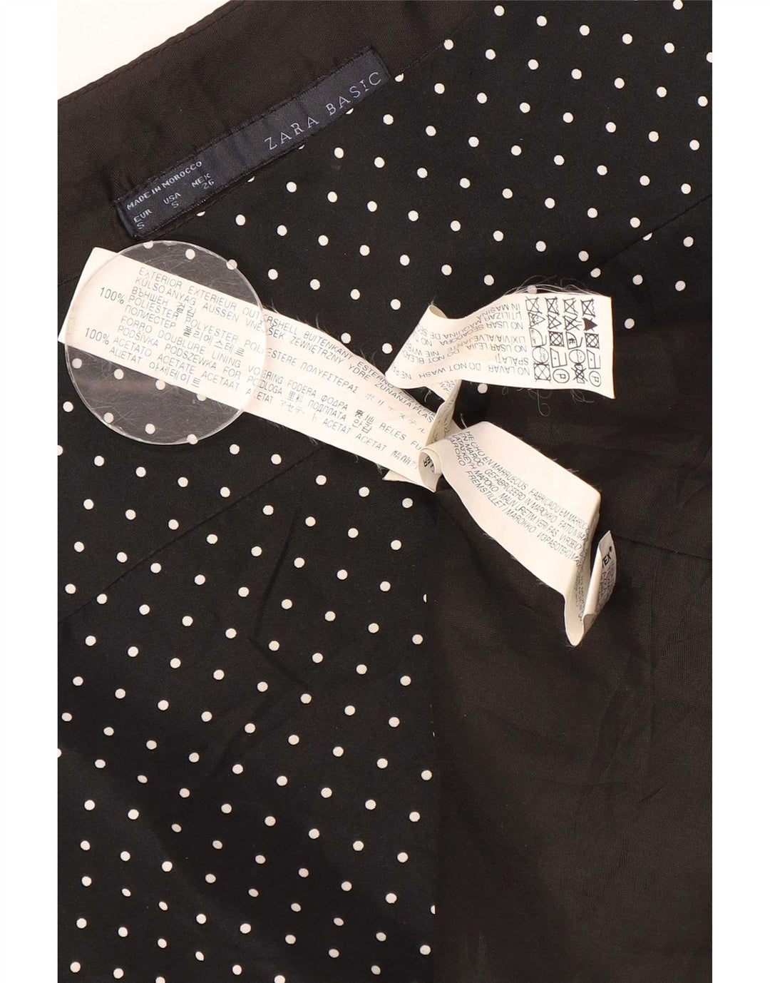 Zara Dame Ærmeløs A-Line Kjole UK 10 Small Black Spotted Polyester