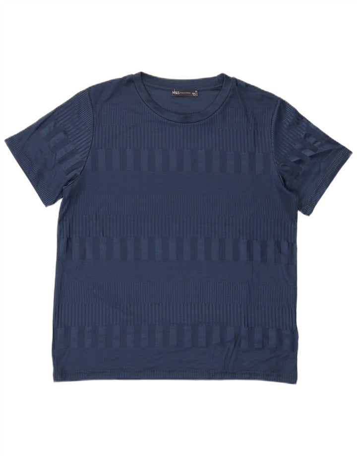 MARKS & SPENCER T-shirt top til kvinder UK 16 Stor marineblå stribet polyester