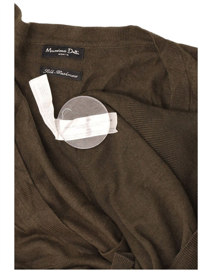 Massimo Dutti Dame V-hals sweater UK 14 Medium Khaki Silk