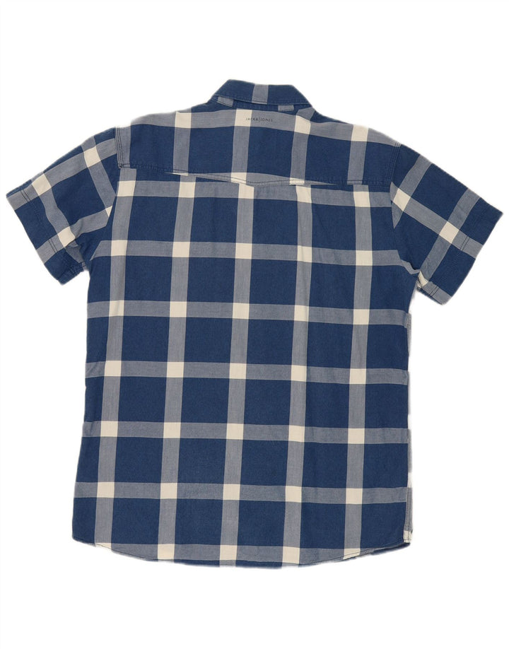 JACK & JONES Mens Short Sleeve Shirt XL Blue Check Cotton