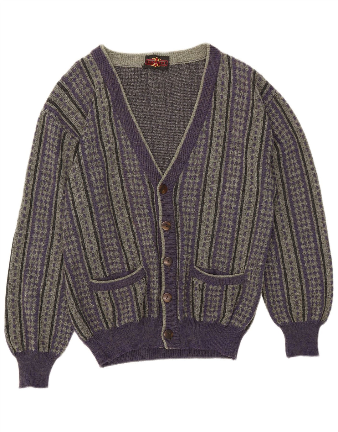 Vintage herre cardigan sweater IT 50 Medium lilla stribet uld