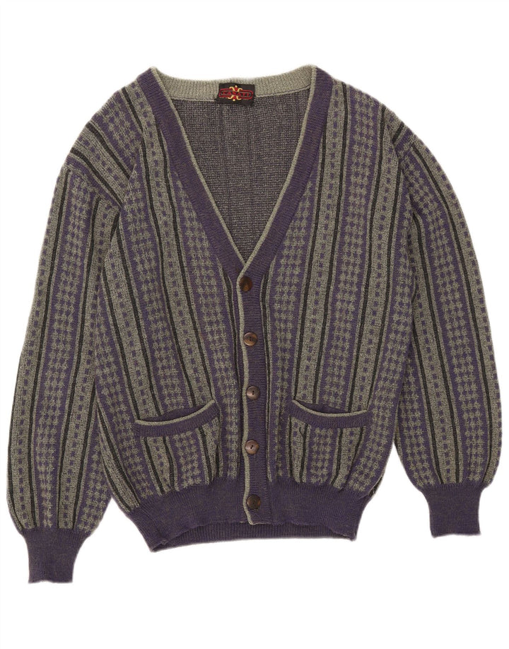 Vintage herre cardigan sweater IT 50 Medium lilla stribet uld