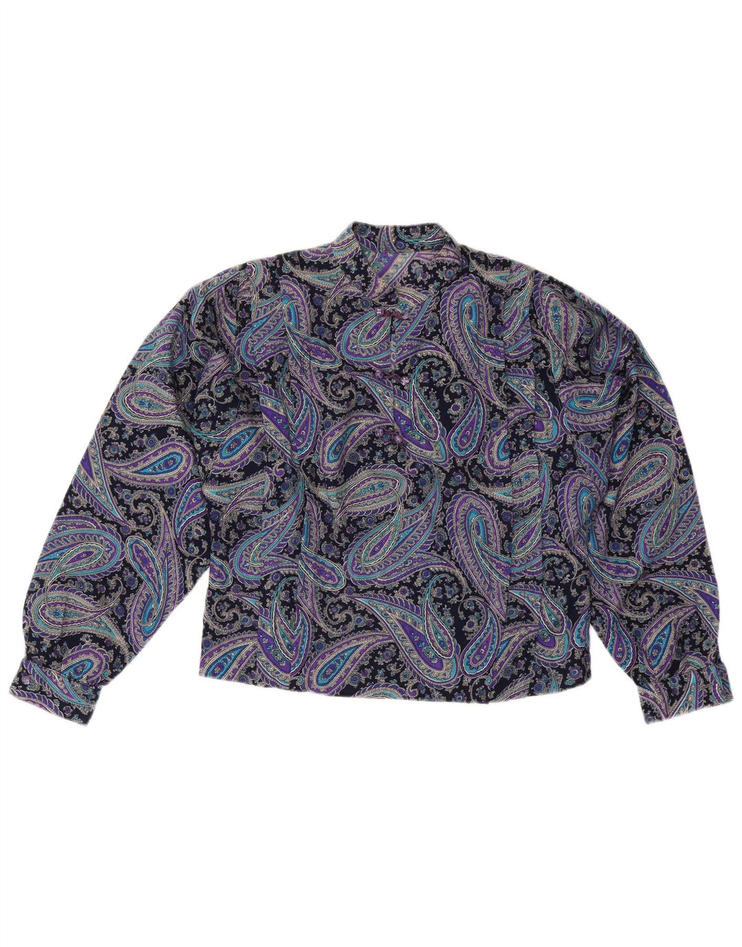 VINTAGE Damebluse Top UK 12 Medium Lilla Paisley
