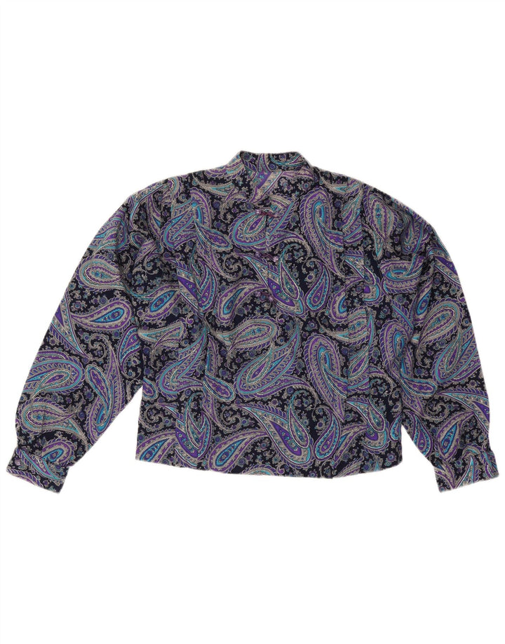 VINTAGE Damebluse Top UK 12 Medium Lilla Paisley