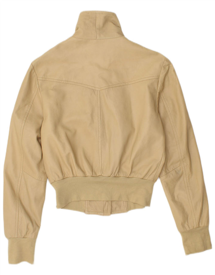 Vintage Dame Crop Bomber Jacket UK 14 Large Beige Læder