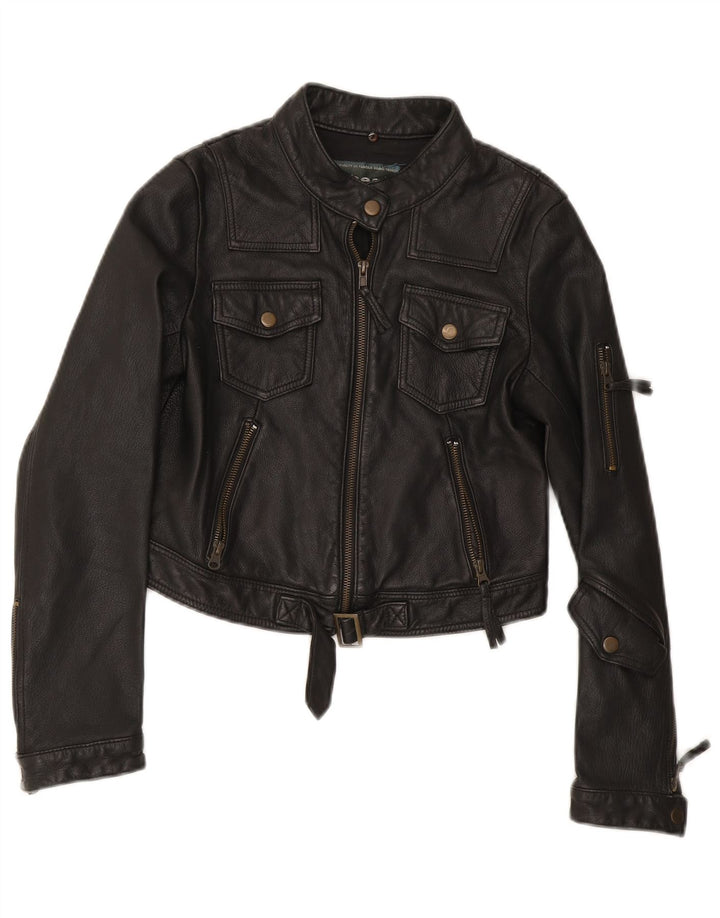 Vintage dame Biker læderjakke UK 12 Medium Black