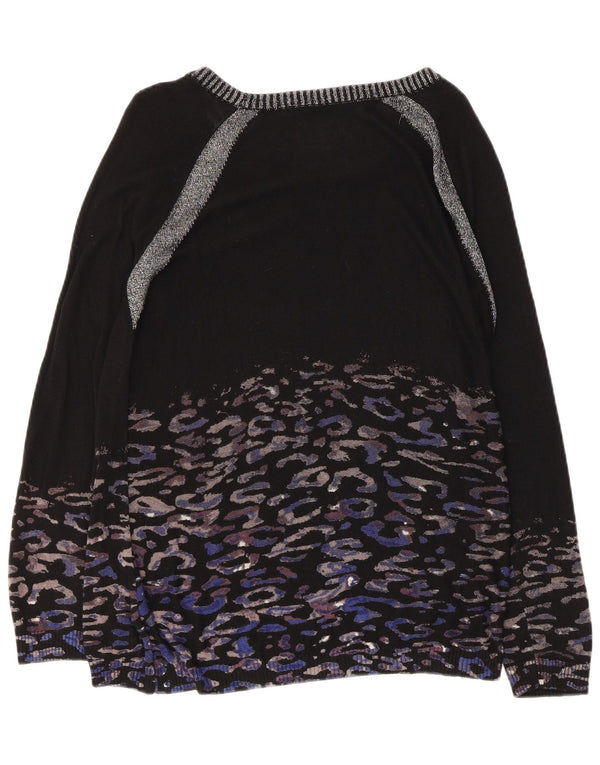 Desigual Dame Boat Neck Jumper Sweater UK 10 Small Black Animal Print