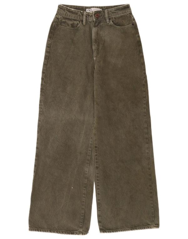 Zara Dame Jeans med høj talje og brede ben EU 34 2XS W24 L26 Khaki
