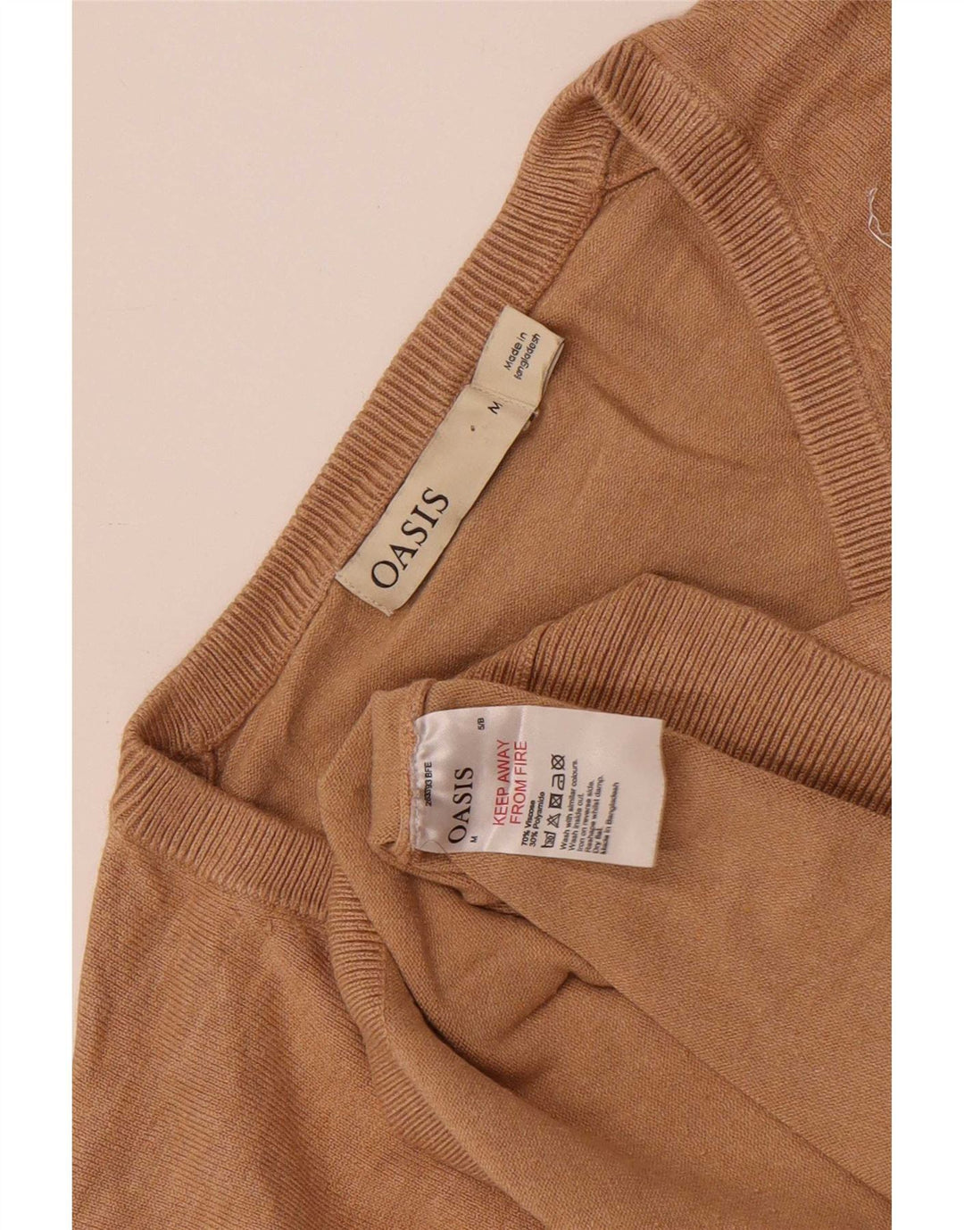Oasis Womens Crop V-hals sweater UK 12 Medium Beige Viscose