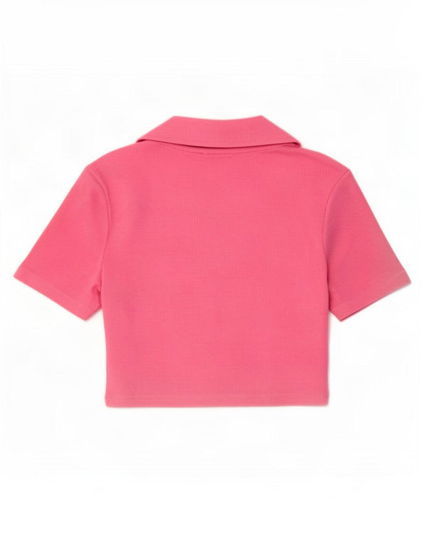Zara Womens Crop Polo Shirt UK 8 Small Pink Bomuld