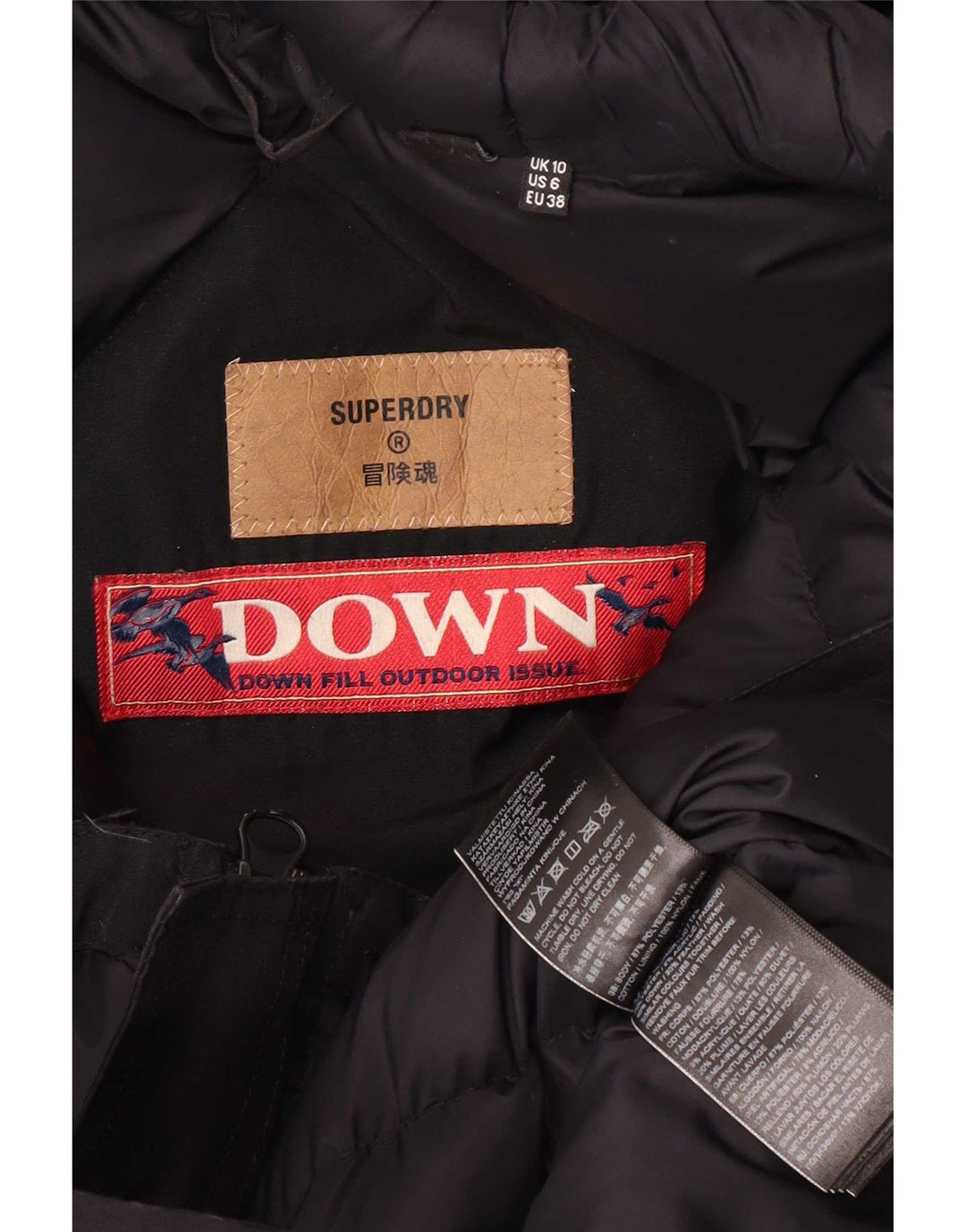 Superdry Parkajakke med hætte til kvinder UK 10 Lille sort polyester