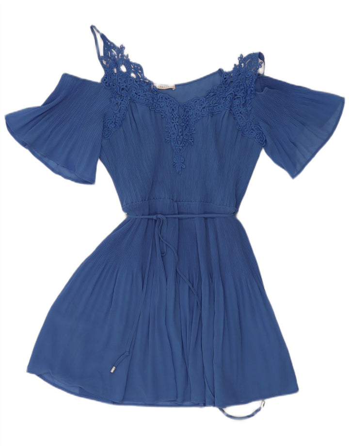 Oasis Kvinder Off Shoulder Kjole UK 14 Medium Blue Polyester