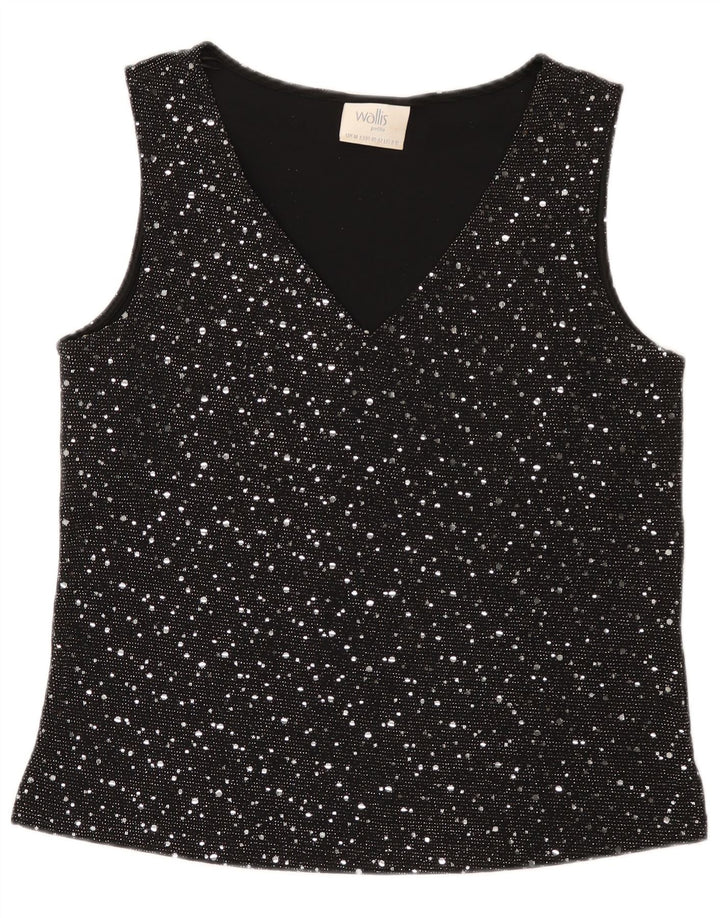Wallis Dame ærmeløs bluse Top UK 14 Mellem sort plettet nylon