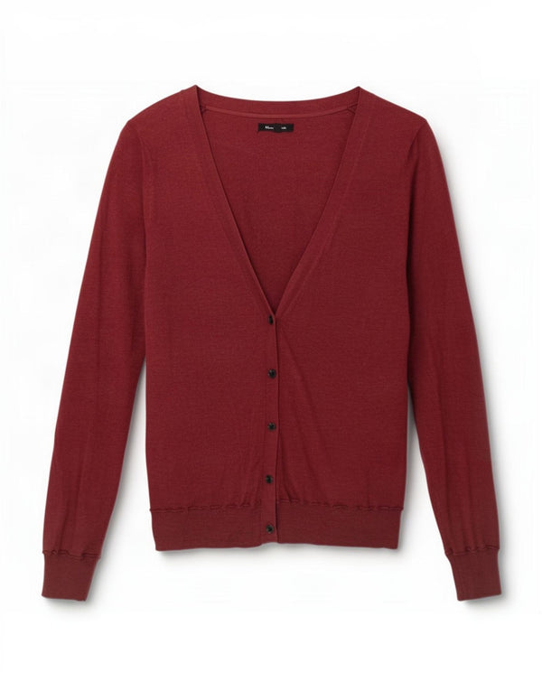 Massimo Dutti Dame Cardigan Sweater UK 12 Medium Burgundy