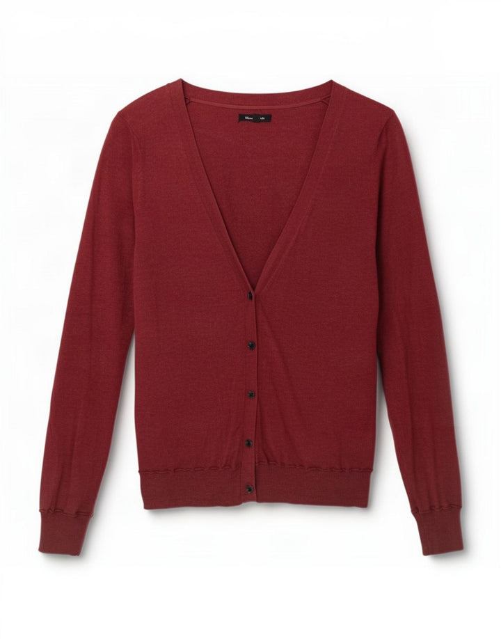 Massimo Dutti Dame Cardigan Sweater UK 12 Medium Burgundy