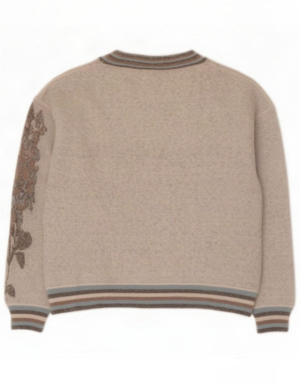 Stefanel Womens Crop Boat Neck Jumper Sweater UK 12 Medium Grey Floral