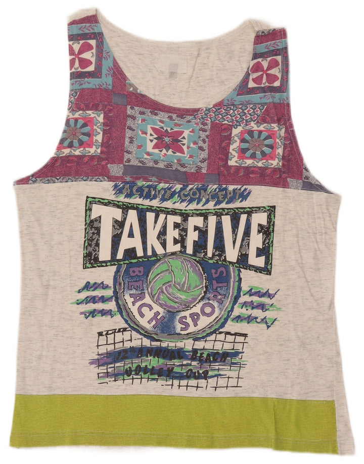 TAKE FIVE Herre Grafisk Vest Top Mellemgrå Colourblock Bomuld