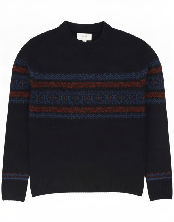 Marks & Spencer Sweater med rund hals til mænd Small Navy Blue Fair Isle