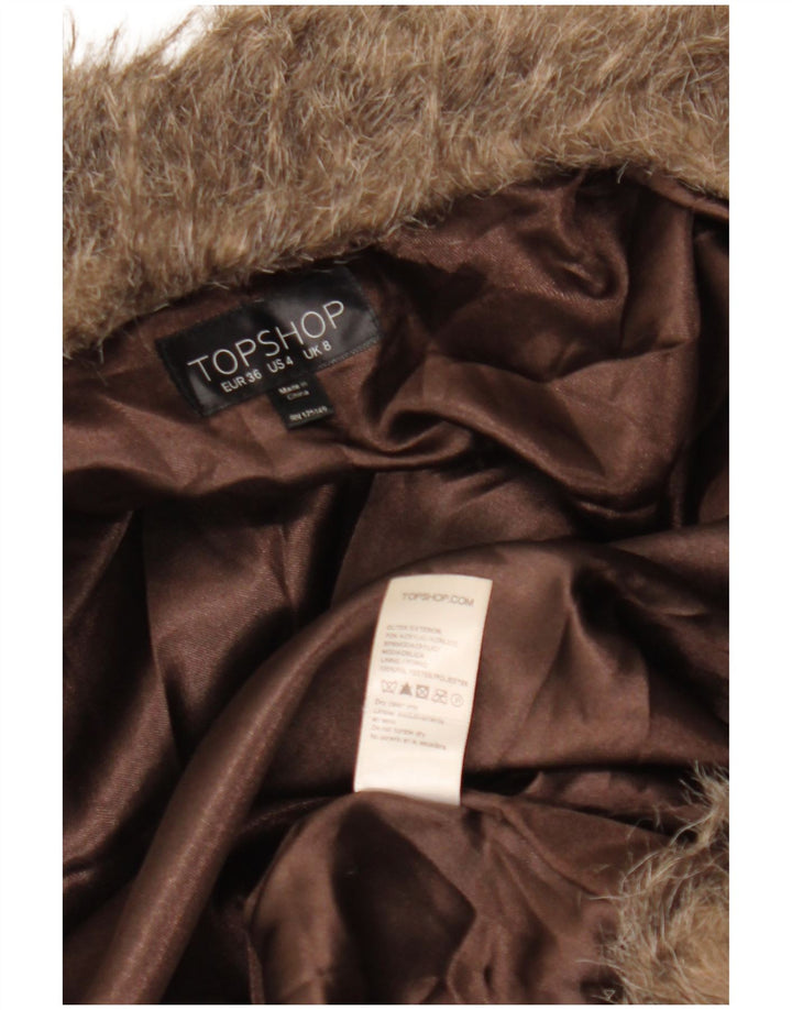 Topshop Dame imiteret Pelsjakke UK 8 Small Brown Modacryl