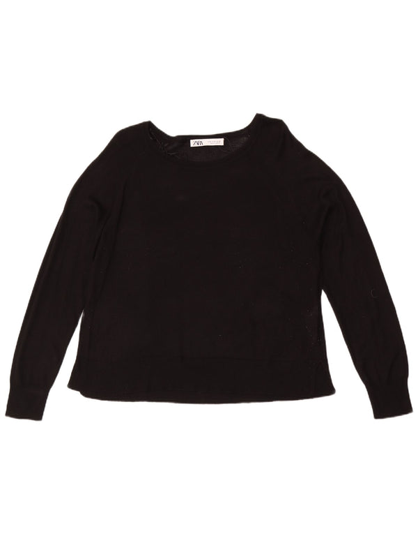 Zara Dame Boat Neck Jumper Sweater UK 14 Medium Black Viscose