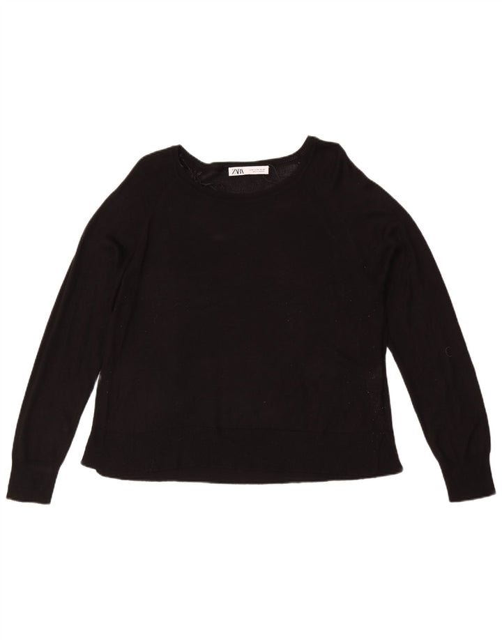 Zara Dame Boat Neck Jumper Sweater UK 14 Medium Black Viscose