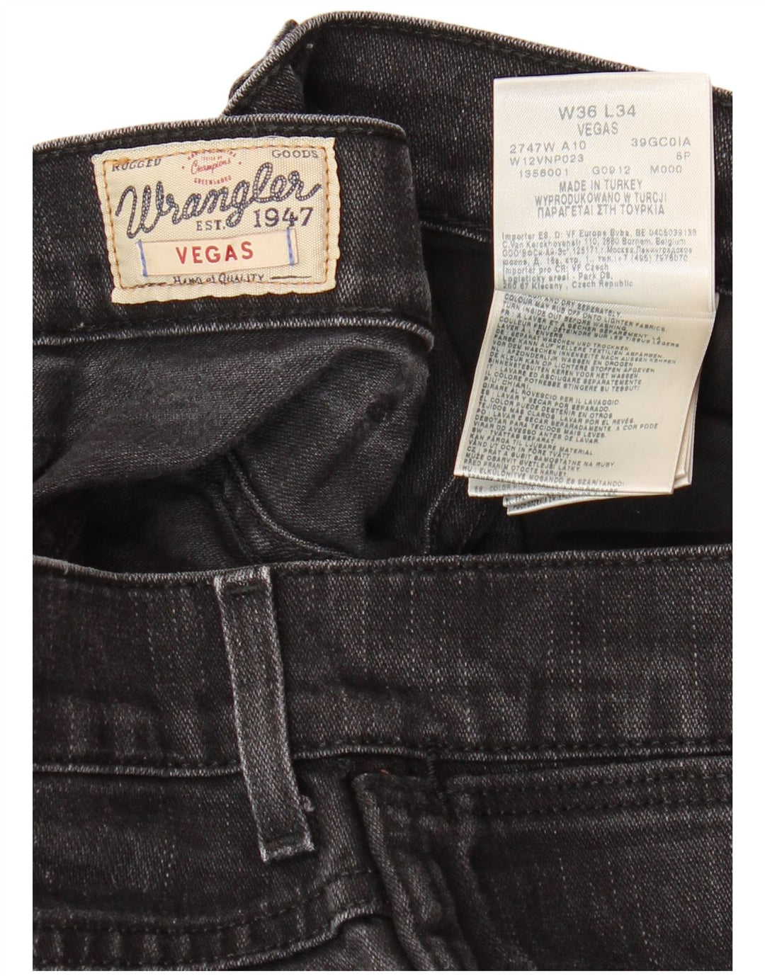 WRANGLER Herre Vegas Skinny Jeans W36 L34 Sort Bomuld