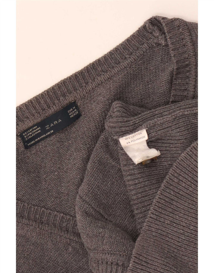 Zara Dame Cardigan Sweater UK 12 Medium Grey Bomuld