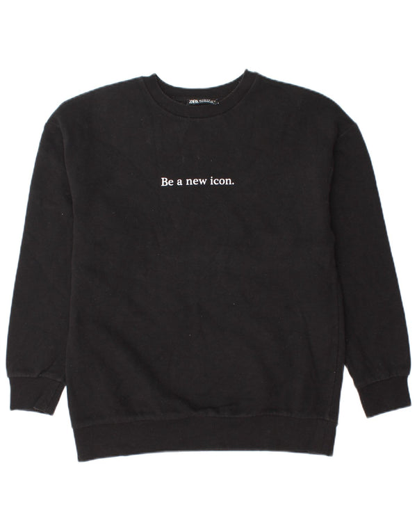 Zara Herre Grafisk Sweatshirt Jumper Lille sort bomuld