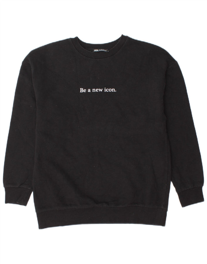 Zara Herre Grafisk Sweatshirt Jumper Lille sort bomuld