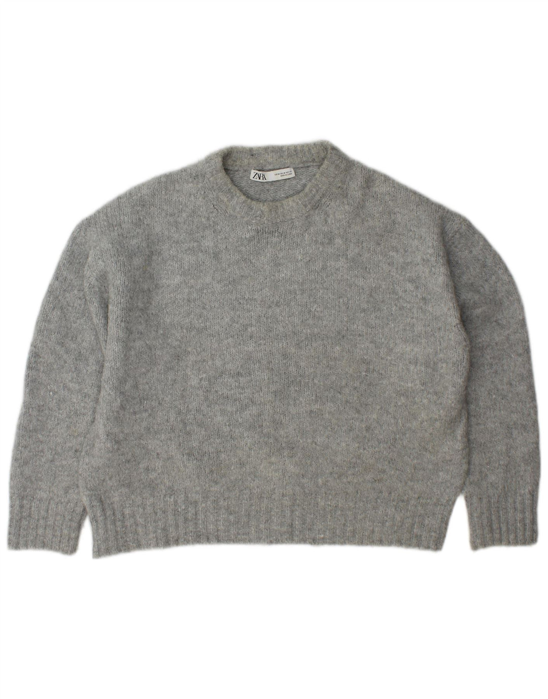 Zara Dame Oversized Crew Neck Jumper Sweater UK 14 Medium Grå Akryl