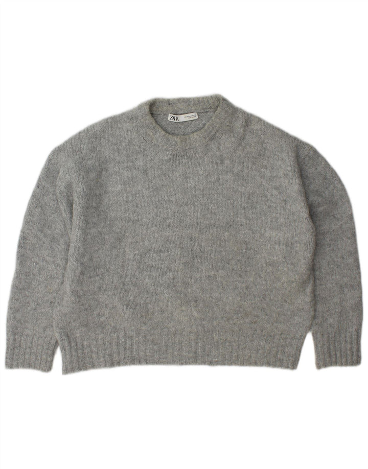 Zara Dame Oversized Crew Neck Jumper Sweater UK 14 Medium Grå Akryl