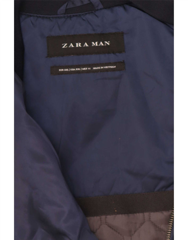 Zara Herre Bomber Jacket UK 44 2XL Navy Blue Colourblock Polyester