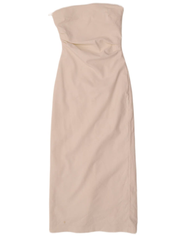 Zara Dame Stropløs Kjole UK 8 Small White Polyester