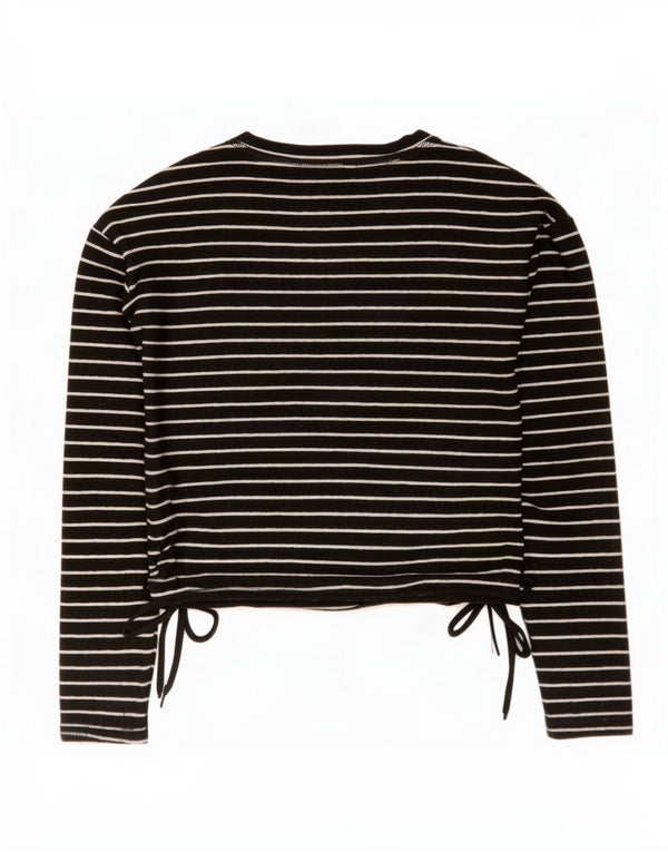 Zara Womens Crop Top Langærmet UK 14 Medium Sort Stribet Polyester