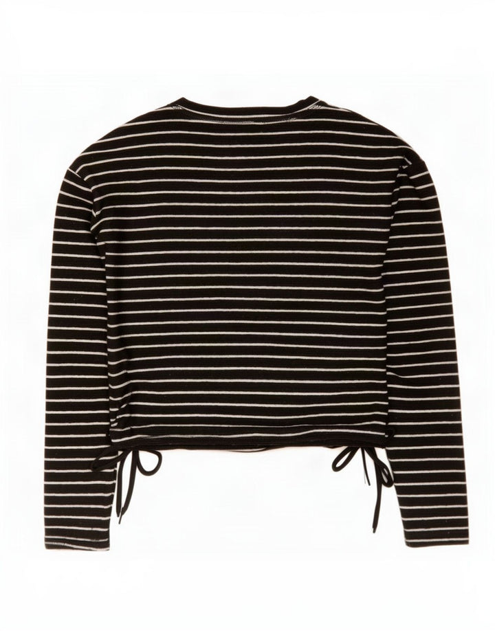 Zara Womens Crop Top Langærmet UK 14 Medium Sort Stribet Polyester