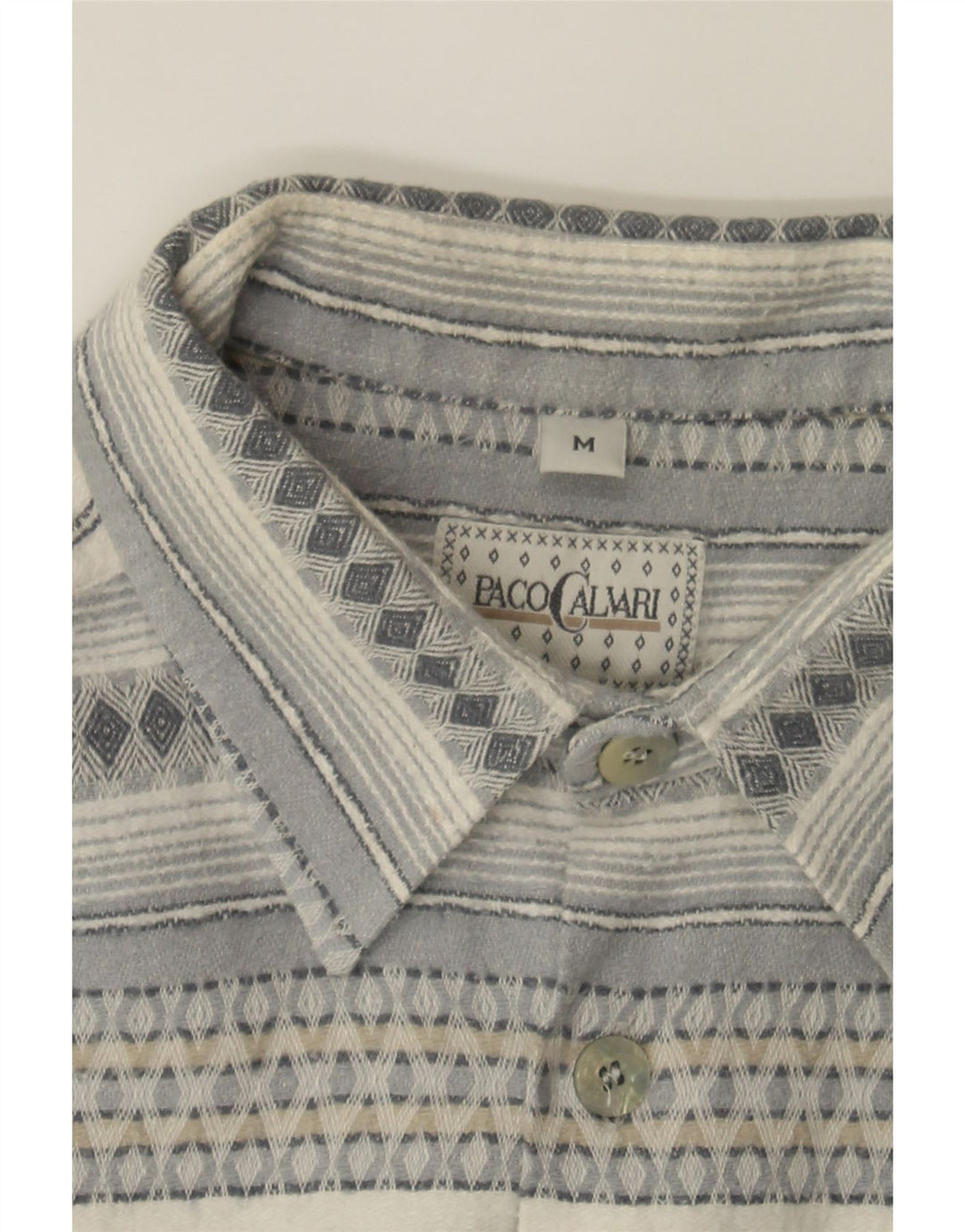 PACO CALVARI Mens Flannel Shirt Medium Grey Fair Isle Cotton Vintage Paco Calvari and Second-Hand Paco Calvari from Messina Hembry 