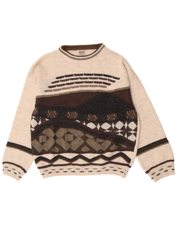 Via Cortesa Herre Crew Neck Jumper Sweater Medium Beige Geometrisk Akryl