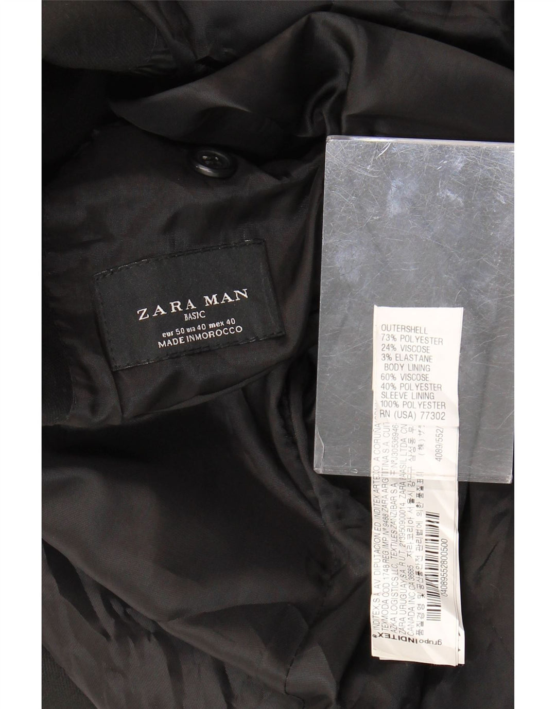 ZARA Herre 2-knaps blazerjakke EU 50 Medium Sort Polyester