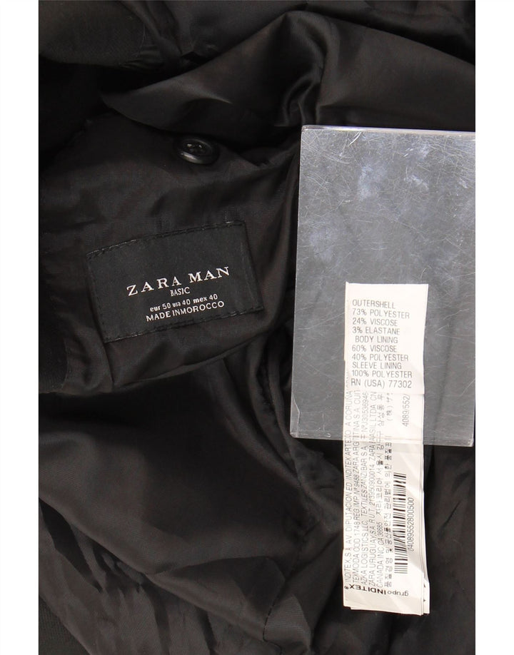 ZARA Herre 2-knaps blazerjakke EU 50 Medium Sort Polyester