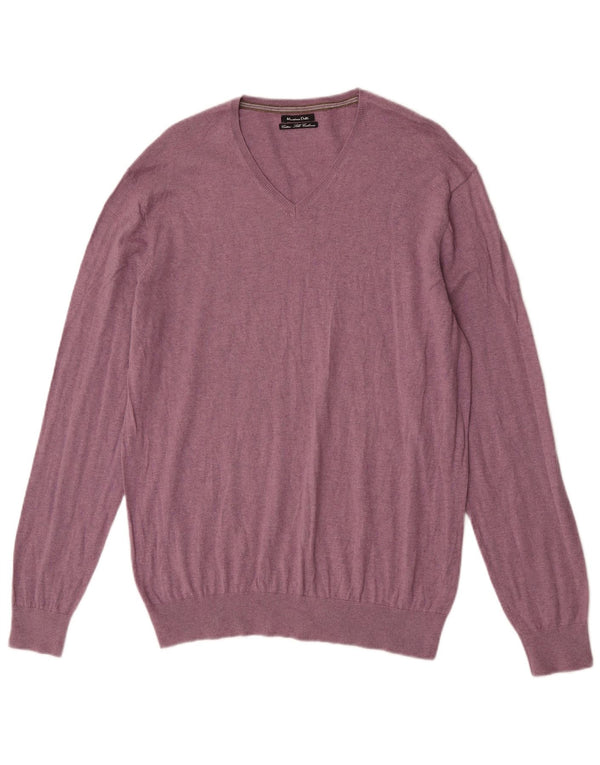 Massimo Dutti Herre V-hals sweater XL Lilla bomuld
